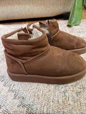 Girls Cozy Brown Suede Shearling-Lined Booties Zara 12.5
